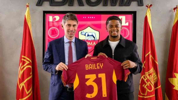 Roma, ufficiale l’acquisto di Bailey in prestito con diritto di riscatto